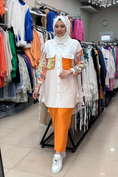 9660 KOL VE CEBİ DETAYLI TAKIM  Turuncu