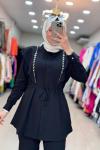 9666 İKİ TARAFI RENKLİ TAŞ İŞLEMELİ TAKIM Siyah