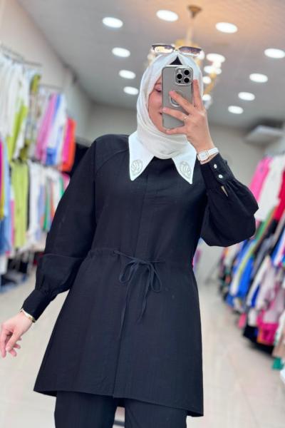 9667 YAKA DAMLA TAŞLI TAKIM  Siyah