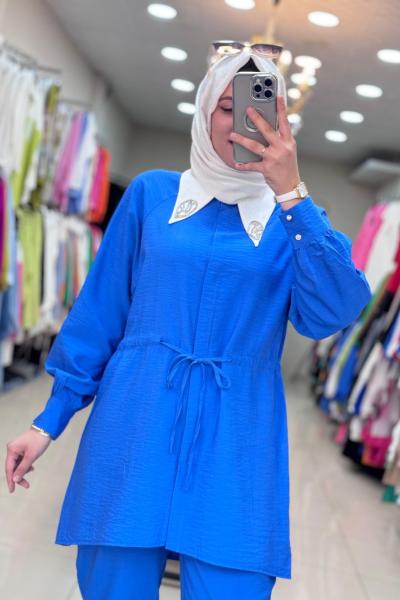 9667 YAKA DAMLA TAŞLI TAKIM  Mavi