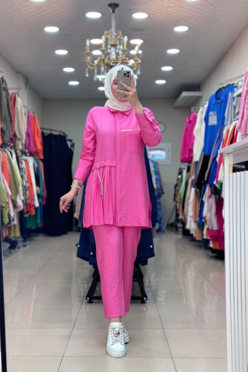 9670  Sol Tarafı Pileli Takım Pembe