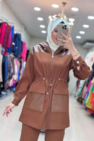 9677 DERİ FİTİLLİ TAKIM  Kahverengi