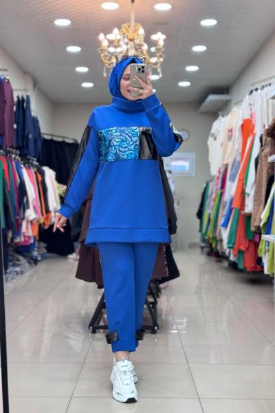 9688 SCUBA ÖNÜ YALDIZLI TAKIM Saks Mavisi