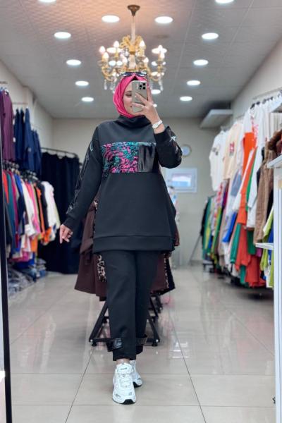 9688 SCUBA ÖNÜ YALDIZLI TAKIM Siyah