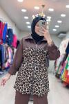 9692 KOLU SİMLİ LEOPAR TAKIM  Kahverengi