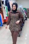 9692 KOLU SİMLİ LEOPAR TAKIM  Kahverengi