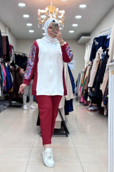 9693 Kolu Desenli Scuba Takım Bordo