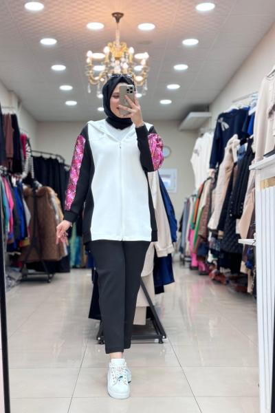 9693 Kolu Desenli Scuba Takım Siyah