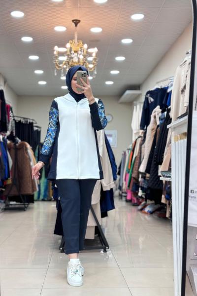 9693 Kolu Desenli Scuba Takım Lacivert