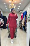 9697 KOLLARI PUL İŞLEMELİ SCUBA TAKIM  Bordo