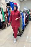 9697 KOLLARI PUL İŞLEMELİ SCUBA TAKIM  Bordo