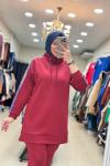 9697 KOLLARI PUL İŞLEMELİ SCUBA TAKIM  Bordo