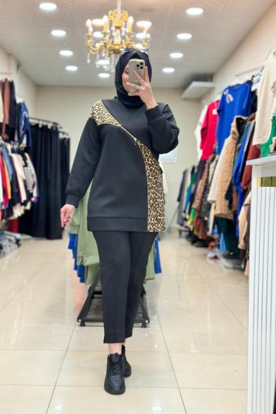 9702 FERMUAR DETAYLI LEOPAR TAKIM Siyah