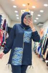 9703 ÖNÜ RENKLİ KARE DESENLİ TAKIM Lacivert