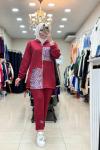 9703 ÖNÜ RENKLİ KARE DESENLİ TAKIM Bordo