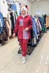 9703 ÖNÜ RENKLİ KARE DESENLİ TAKIM Bordo