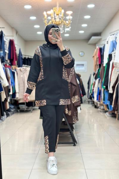 9707 LEOPAR PUL İŞLEMELİ TAKIM Siyah
