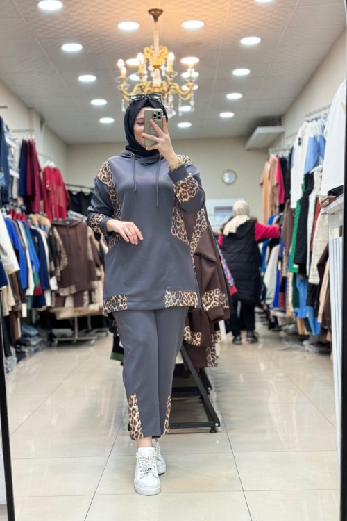 9707 LEOPAR PUL İŞLEMELİ TAKIM Antrasit