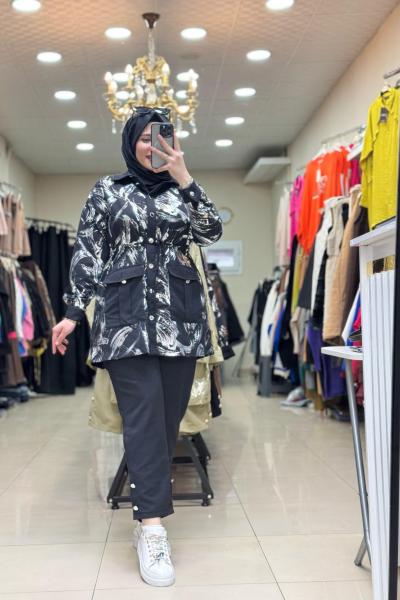 9716 DÜĞMELİ YALDIZ TAKIM Siyah