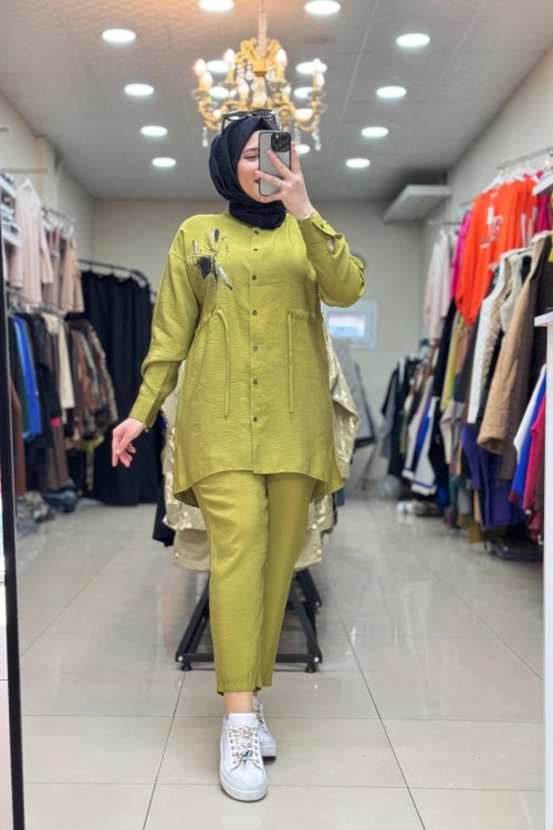 9720 BELDEN BÜZMELİ TAKIM Yağ Yeşili