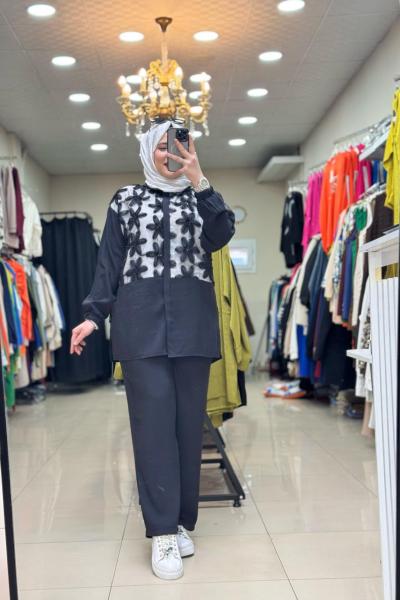 9731 ÇİÇEKLİ  TAKIM Siyah