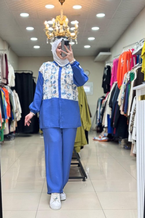 9731 ÇİÇEKLİ  TAKIM Mavi