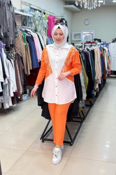 9741 DANTEL GARNİLİ TAKIM Turuncu