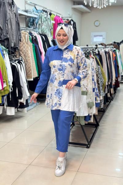 9743 ÇİÇEK BASKILI TAKIM Mavi