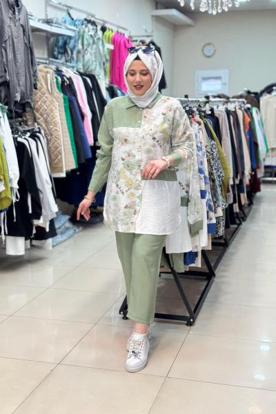 9743 ÇİÇEK BASKILI TAKIM Yeşil