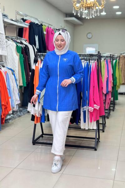 9754 BELDEN OTURTMALI BROŞLU TAKIM Saks Mavisi