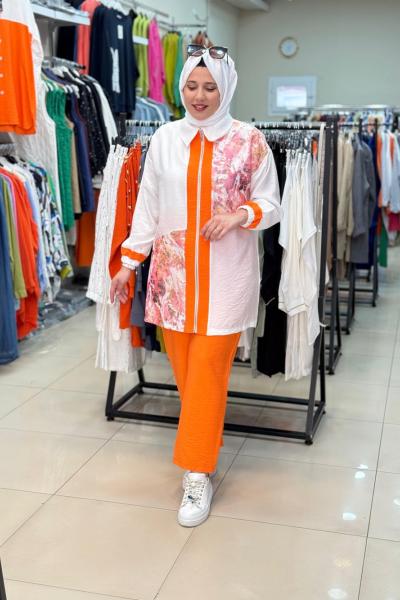 9757 FİLE ÇİÇEKLİ TAKIM Turuncu