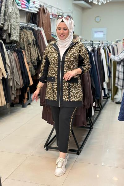9768 LEOPAR DETAYLI TAKIM Siyah