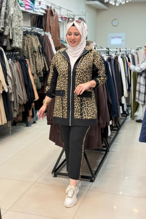 9768 LEOPAR DETAYLI TAKIM Siyah