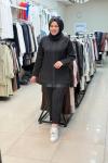9771 DERİ DETAYLI DOUBLE TAKIM Siyah