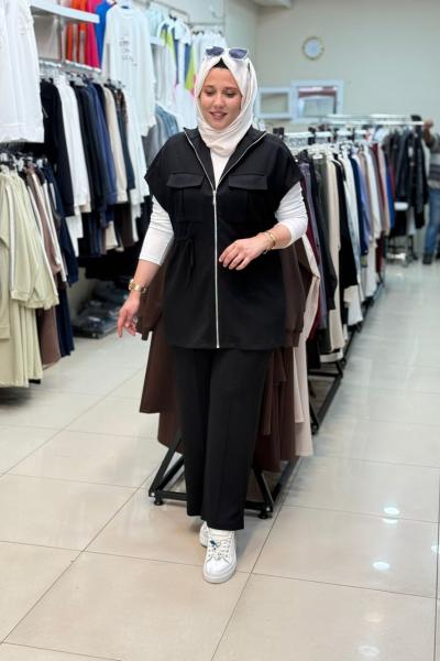 9772 CEPLİ BASIC YELEKLİ TAKIM Siyah