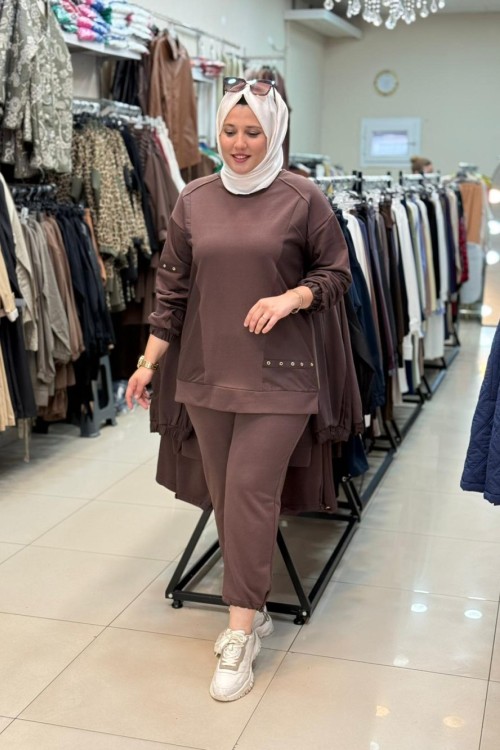 9825 PARAŞÜT DETAYLI TAKIM Kahverengi