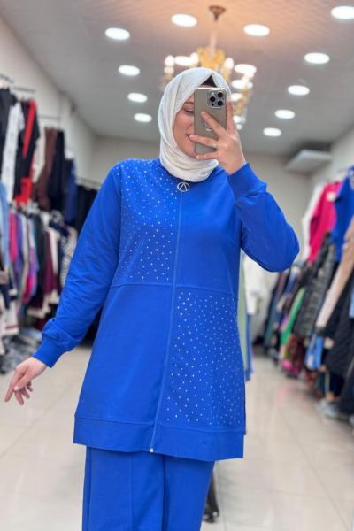 Akay Taşlı Takım Saks Mavisi