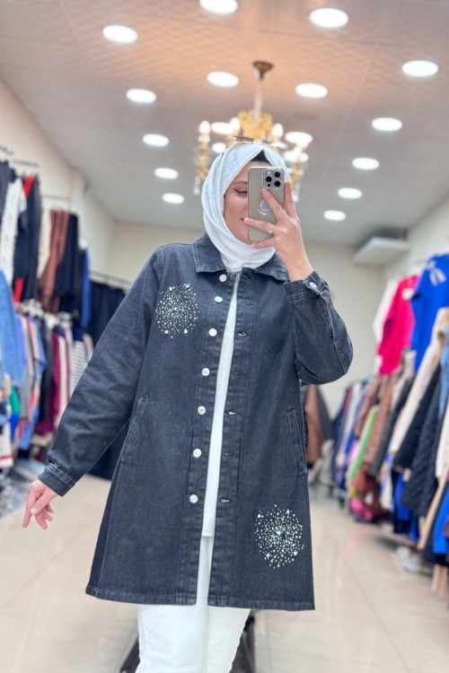 AKAY TAŞLI KOT CEKET Siyah