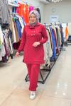 AKAY YAKA DÜĞMELİ TAKIM Bordo