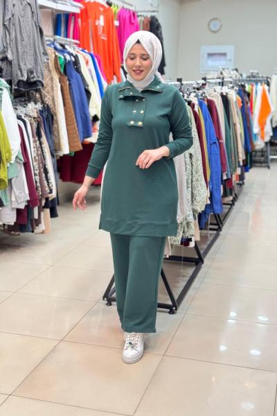 AKAY YAKA DÜĞMELİ TAKIM Zümrüt