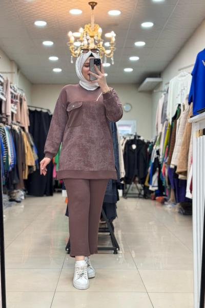 BASKI CEPLİ TAKIM Kahverengi