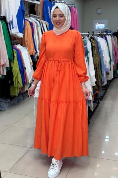 BEL BÜZGÜLÜ BÜRÜMCÜK ELBİSE  Turuncu