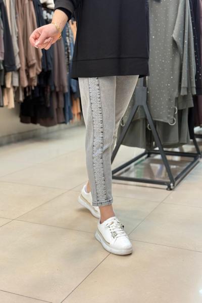 Boydan Taşlı  Pantolon Füme