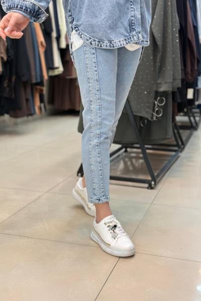 Boydan Taşlı  Pantolon BUZ MAVİ