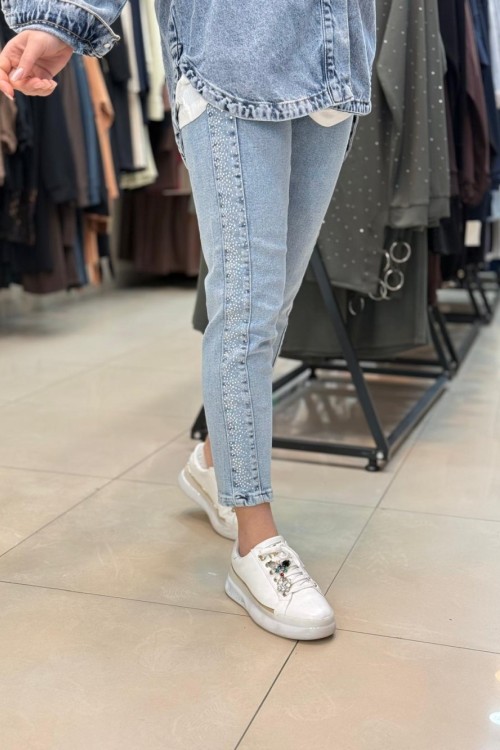 Boydan Taşlı  Pantolon BUZ MAVİ