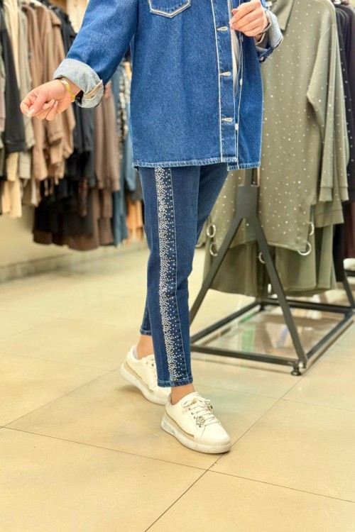 Boydan Taşlı  Pantolon Lacivert