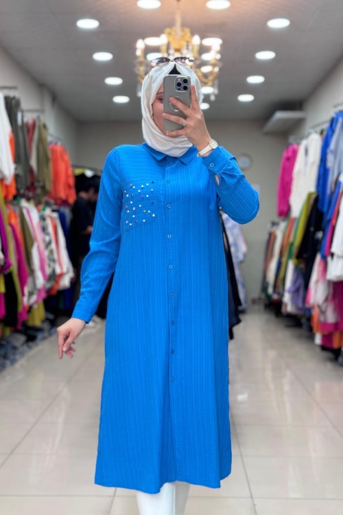 Bürümcük Uzun Tunik Mavi