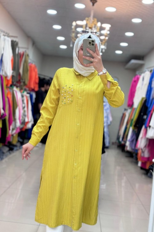 Bürümcük Uzun Tunik Yağ Yeşili