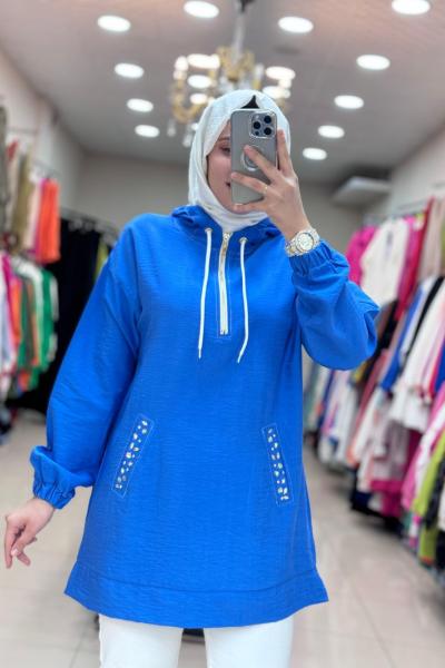 CEBİ DAMLA TAŞLI TUNİK  Mavi