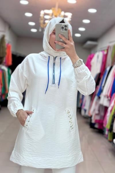 CEBİ DAMLA TAŞLI TUNİK  Ekru